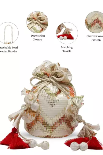   jashn edit ivory faux silk chevron woven potli