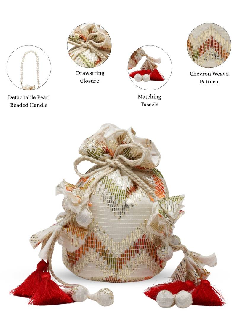   jashn edit ivory faux silk chevron woven potli