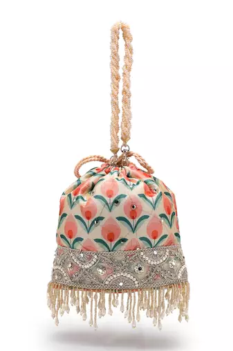   jashn edit beige faux silk floral print potli