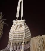   dewdrop fringe champagne gold velvet beaded potli