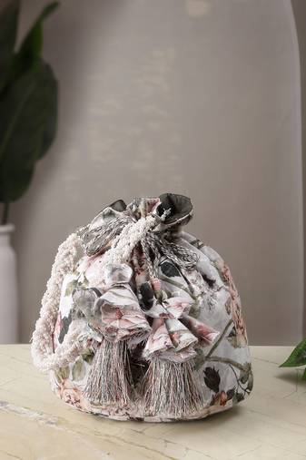   jashn edit ivory faux silk floral printed potli