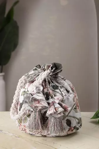   jashn edit ivory faux silk floral printed potli