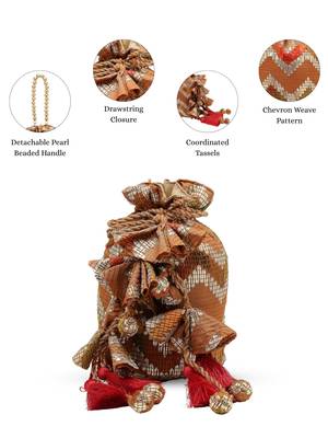  jashn edit rust brown faux silk chevron woven potli 3