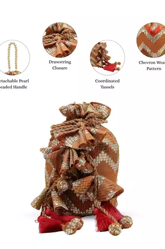  jashn edit rust brown faux silk chevron woven potli