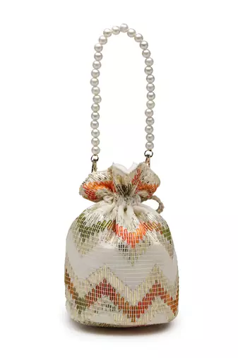   jashn edit ivory faux silk chevron woven potli