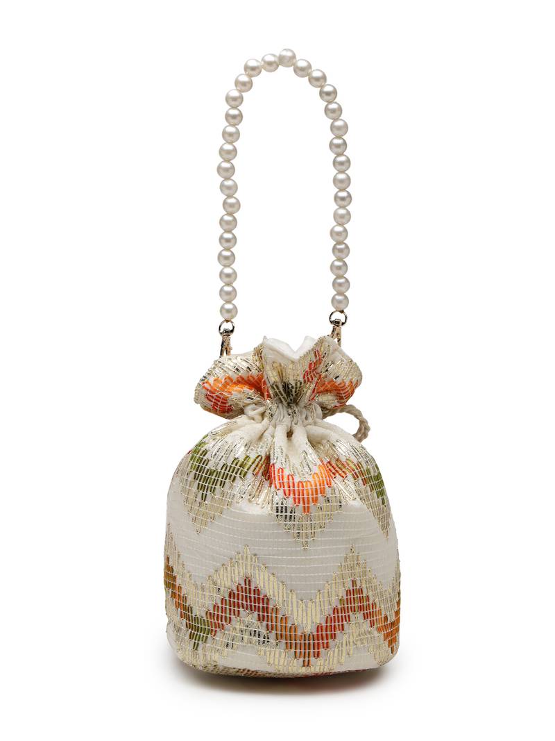   jashn edit ivory faux silk chevron woven potli