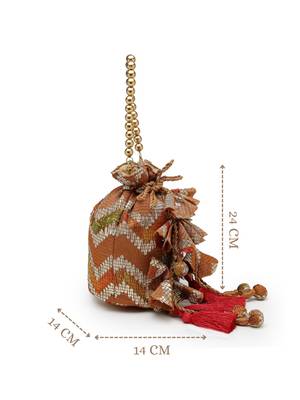  jashn edit rust brown faux silk chevron woven potli 4
