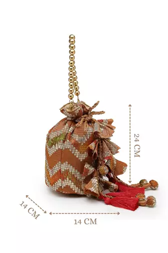  jashn edit rust brown faux silk chevron woven potli