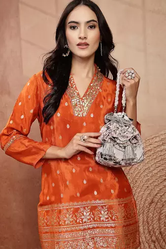   jashn edit ivory faux silk floral printed potli