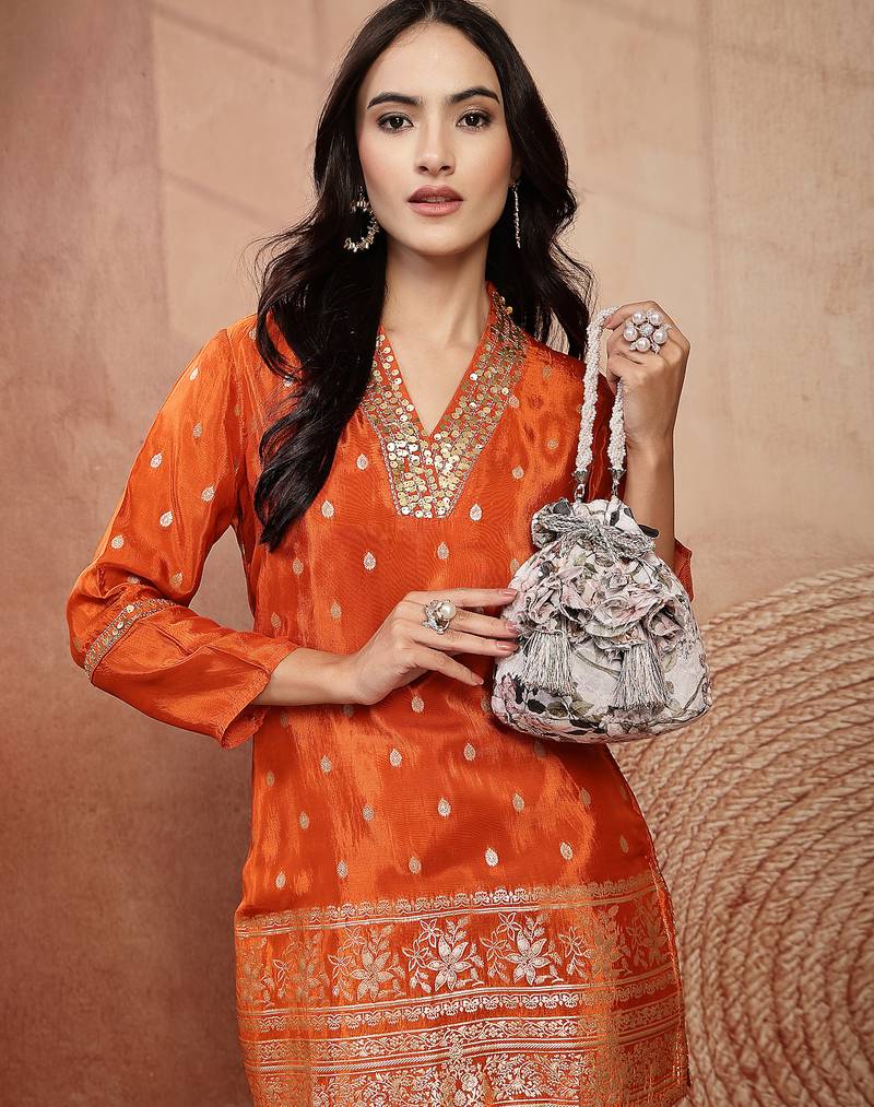   jashn edit ivory faux silk floral printed potli