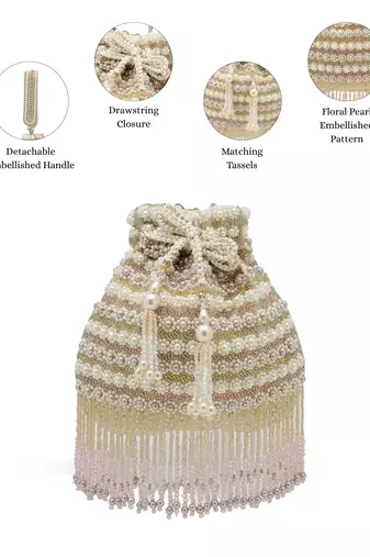   dewdrop fringe champagne gold velvet beaded potli