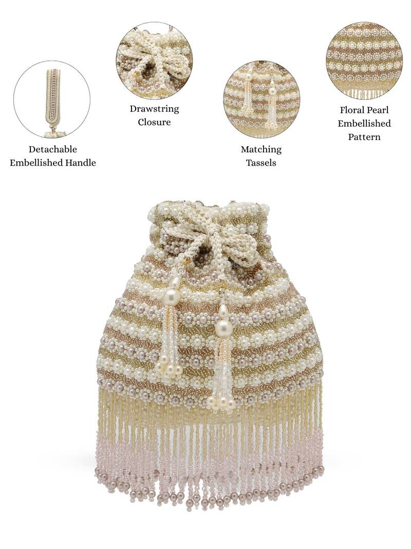   dewdrop fringe champagne gold velvet beaded potli