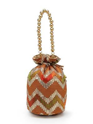 jashn edit rust brown faux silk chevron woven potli 5