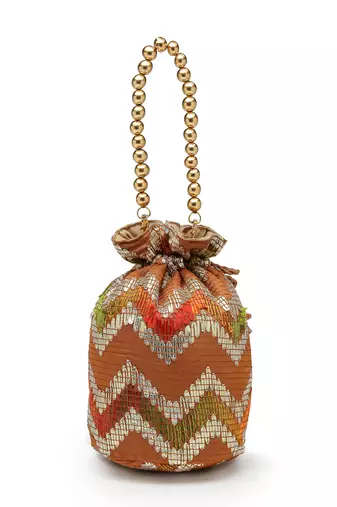  jashn edit rust brown faux silk chevron woven potli