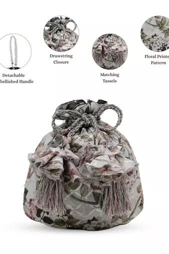   jashn edit ivory faux silk floral printed potli