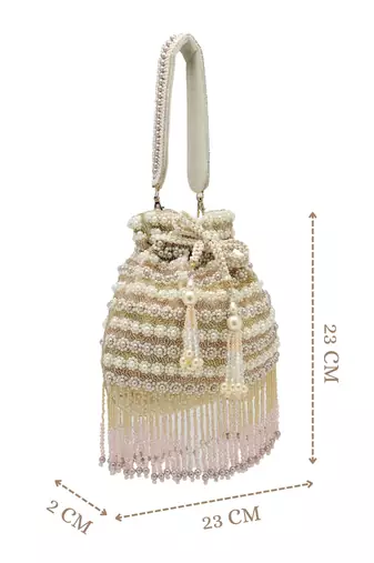   dewdrop fringe champagne gold velvet beaded potli
