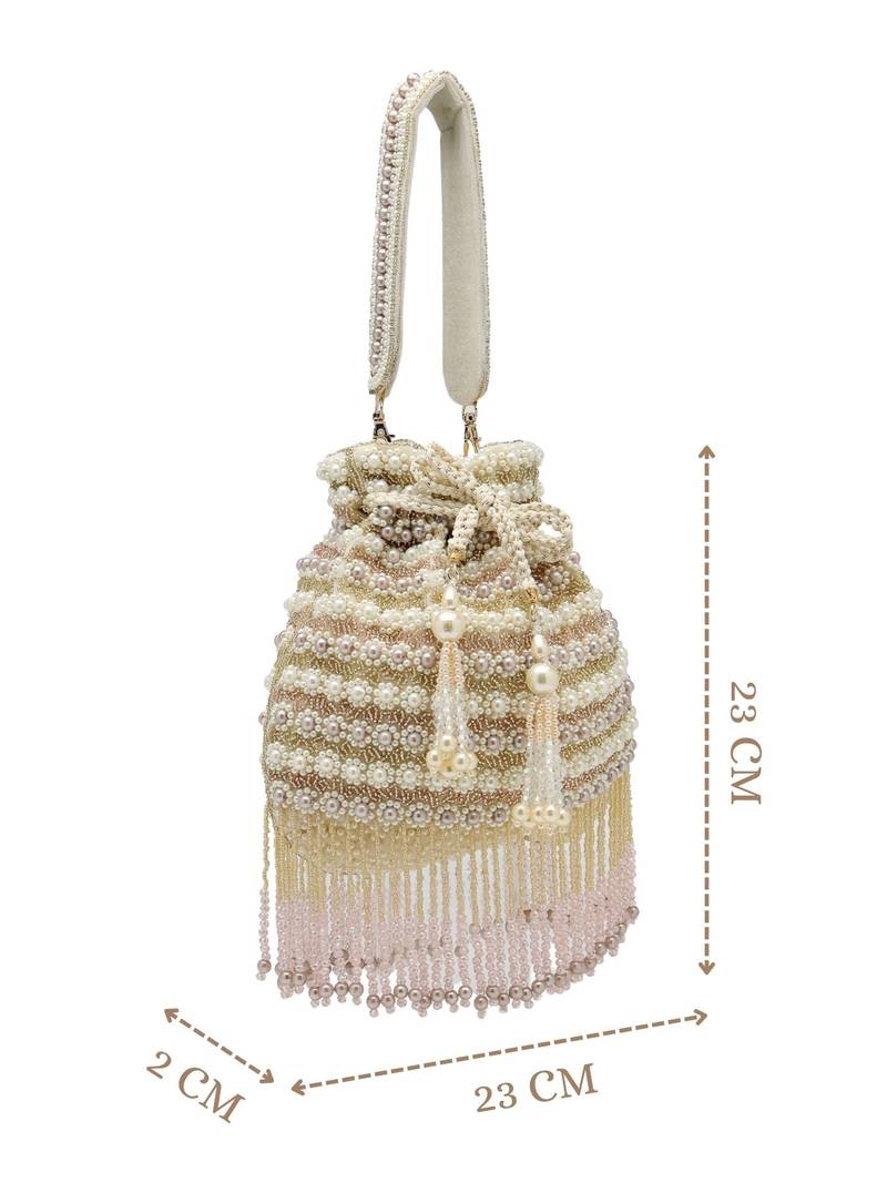   dewdrop fringe champagne gold velvet beaded potli