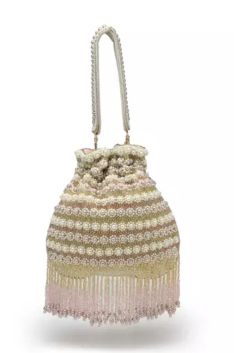   dewdrop fringe champagne gold velvet beaded potli