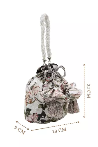   jashn edit ivory faux silk floral printed potli