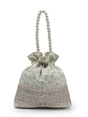  dangle mint green faux silk floral embroidered potli 5