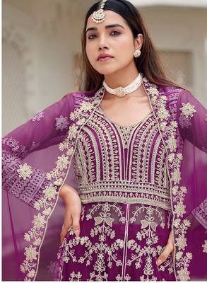 Purple heavy net long anarkali suit semi stitched collection 3