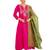 Women's Gorgeous Embroidery Work Silk Slub Fabric Flared Kurta Pant and Dupatta Set