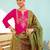 Women's Gorgeous Embroidery Work Silk Slub Fabric Flared Kurta Pant and Dupatta Set