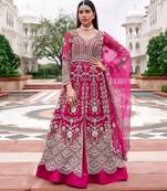 Pink heavy net long anarkali suit semi stitched collection