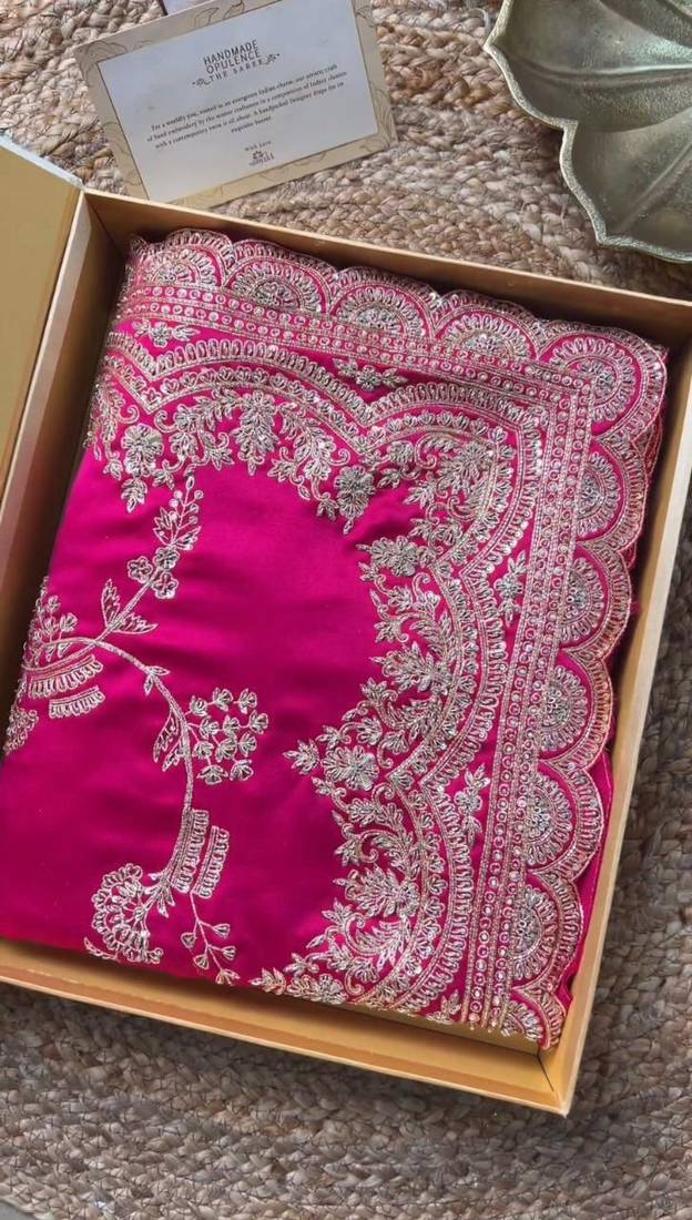 Pink Color Embroidery And Sequence Work Silk Blend Saree