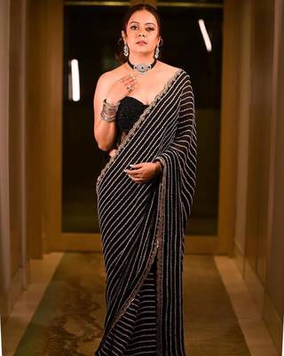 Black Color Embroidery And Sequence Work Georgette Saree 1