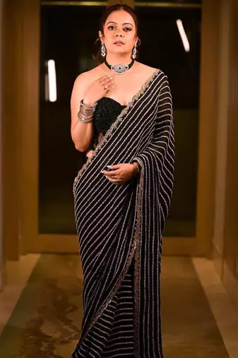 Black Color Embroidery And Sequence Work Georgette Saree