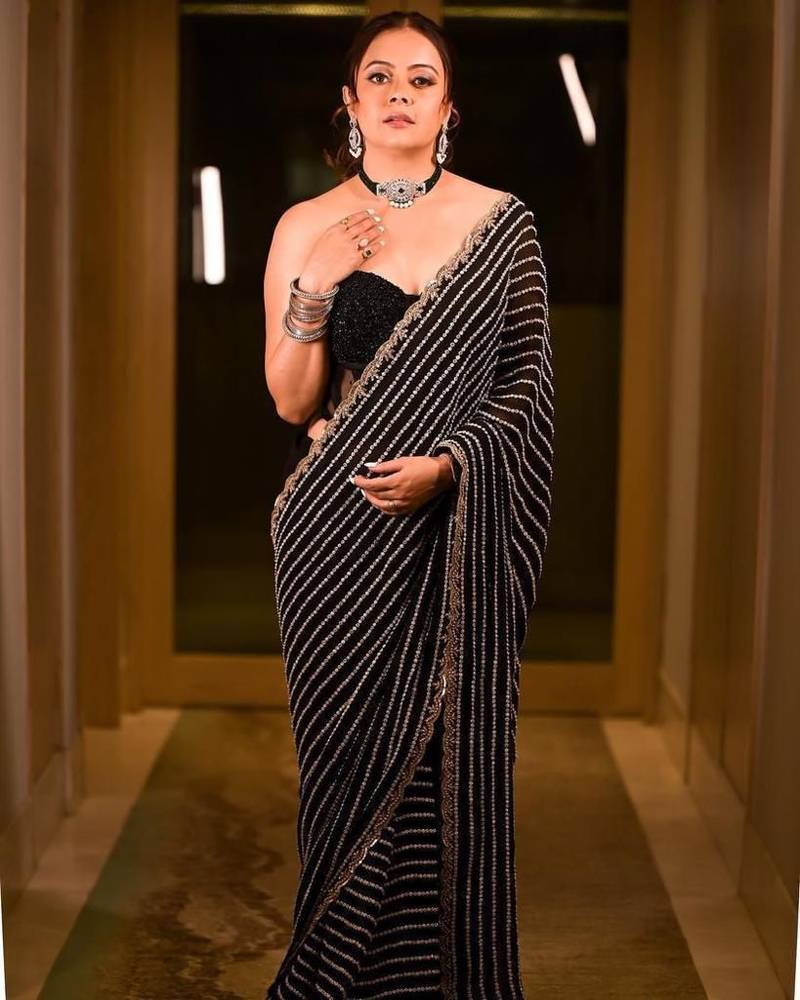 Black Color Embroidery And Sequence Work Georgette Saree