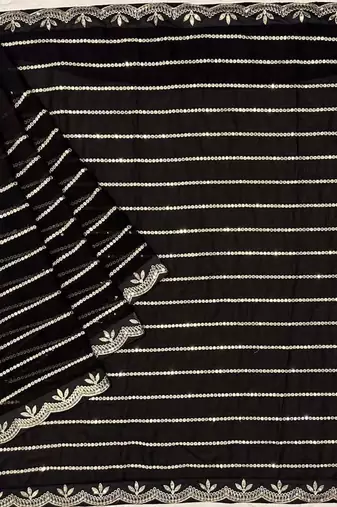 Black Color Embroidery And Sequence Work Georgette Saree