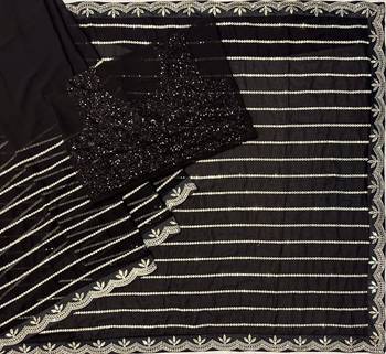 Black Color Embroidery And Sequence Work Georgette Saree 5