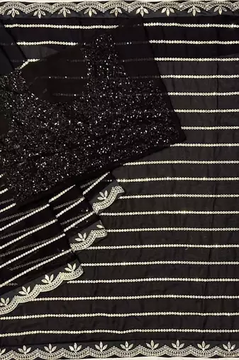 Black Color Embroidery And Sequence Work Georgette Saree
