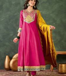  Embroidery Vichitra Silk blend Fabric Flared Anarkali Pant and Dupatta Set