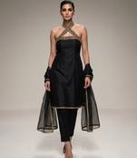 Black embroidered silk kurta set