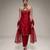 Red embroidered silk kurta set