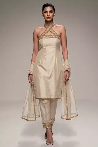 Ivory embroidered silk kurta set