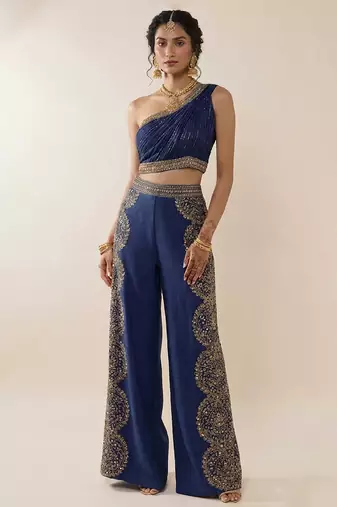 Blue embroidered silk co ord set