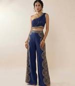 Blue embroidered silk co ord set