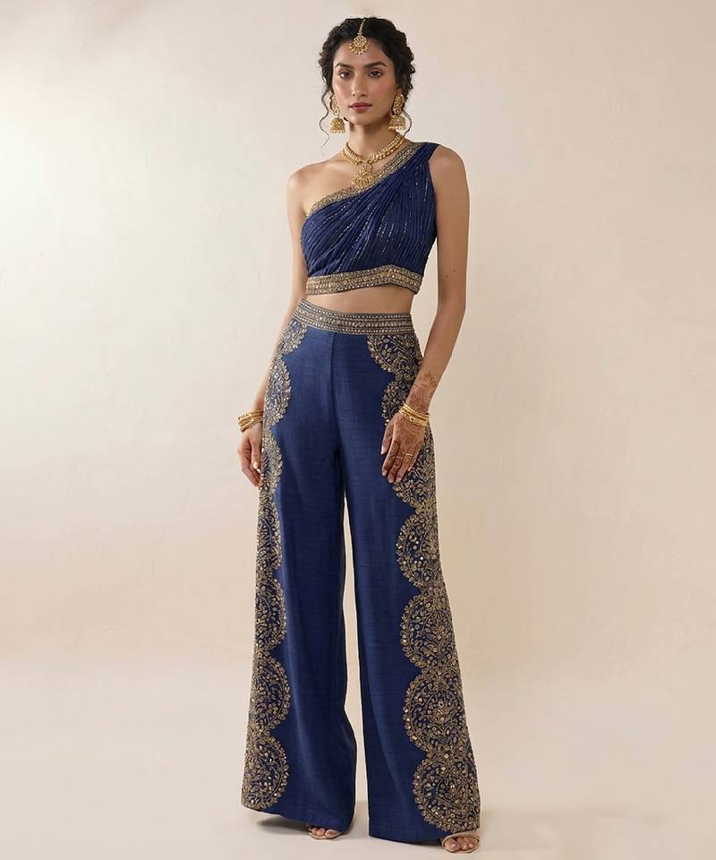 Blue embroidered silk co ord set