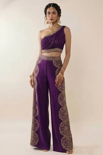 Purple embroidered silk co ord set