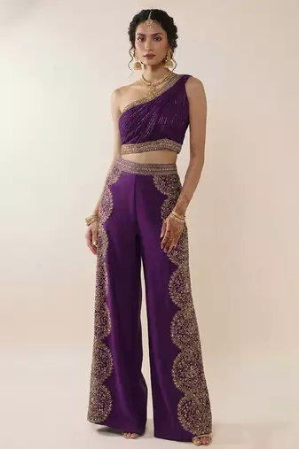 Purple embroidered silk co ord set