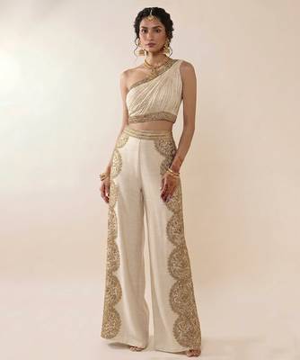 Ivory embroidered silk co ord set 1