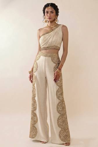 Ivory embroidered silk co ord set