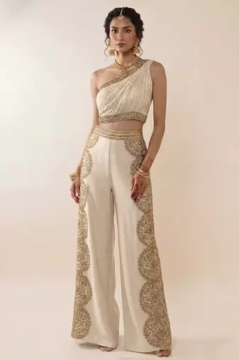 Ivory embroidered silk co ord set