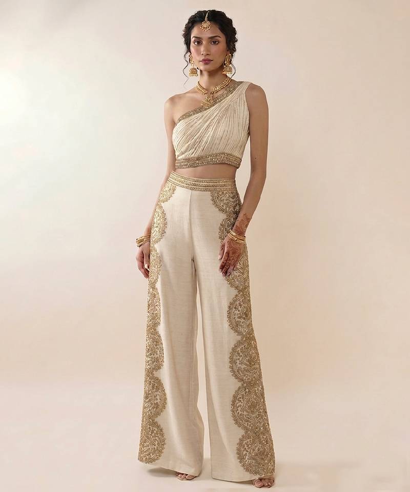 Ivory embroidered silk co ord set