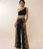 Black embroidered silk co ord set