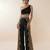 Black embroidered silk co ord set